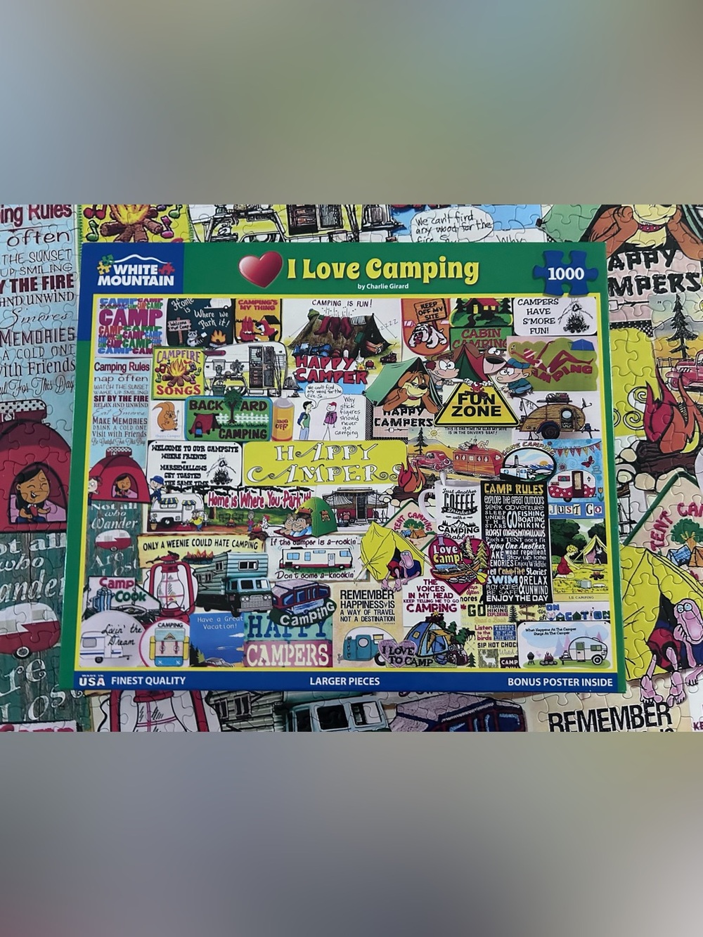 White Mountain 1000-Piece Jigsaw Puzzle 2021 I Love Camping Complete